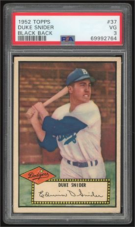 1952 Topps #37 Duke Snider Black Back PSA 3 VG Nicely Centered