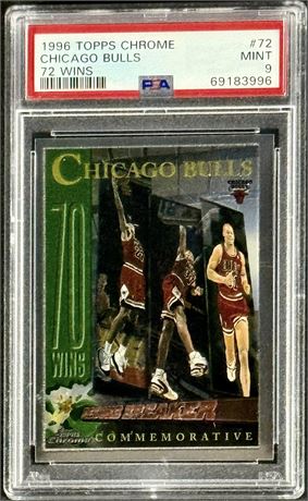 1996 Topps Chrome #72 Chicago Bulls 72 Wins PSA 9 Slab has scratches