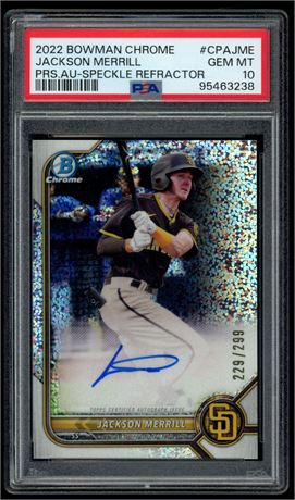 2022 Bowman Chrome Jackson Merrill  Prospects Auto Speckle 225/299 PSA 10