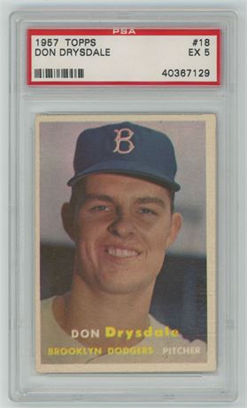 1957 Topps #18 Don Drysdale RC PSA 5 EX