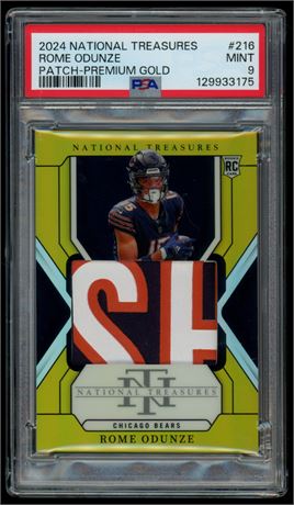 2024 National Treasures #216 Rome Odunze RC Patch-Premium Gold 3/10 PSA 9