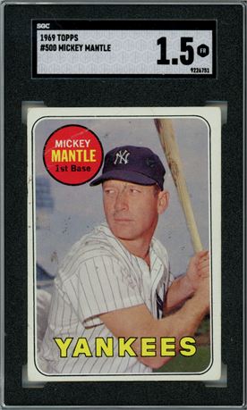 1969 Topps #500 Mickey Mantle Last Name Yellow SGC 1.5 FAIR