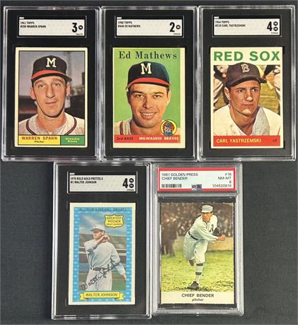 1958-1970 SGC/PSA Graded Star Lot (5) w/ Johnson, Bender & More!