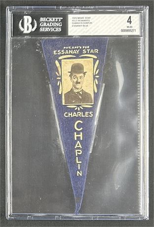 1915 Movie Star Felt Pennants Charlie Chaplin Essanay Blue BGS 4 VGEX