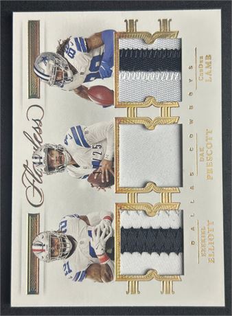 2021 Panini Flawless 17/25 Prescott, Elliott, and Lamb Triple Patch