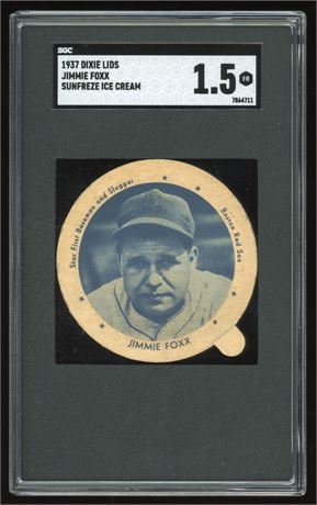1937 Dixie Lids Jimmie Fox Sunfreze Ice Cream SGC 1.5 FAIR Pop 1 Highest