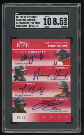 2012 Leaf Rize Draft Bogaerts/Baez/Lindor Quad Auto Red 6/10 SGC 8.5 Auto 10