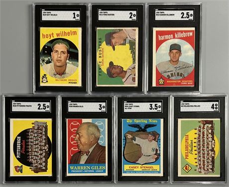 1959 Topps Baseball SGC Graded Lot w/ Aaron & Killebrew (7)