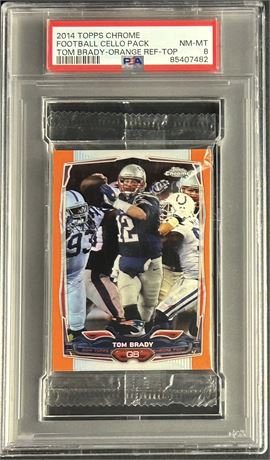 2014 Topps Chrome Football Cello Pack Tom Brady Orange Refractor On Top PSA 8