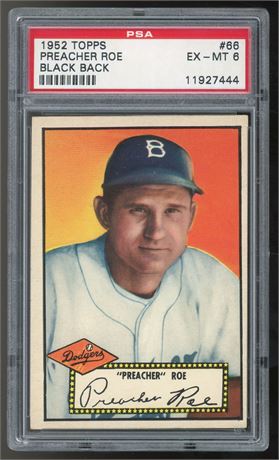 1952 Topps #66 Preacher Roe Black Back PSA 6 EXMT