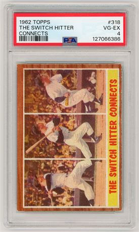 1962 Topps #318 Mickey Mantle "The Switch Hitter Connects" PSA 4 VGEX