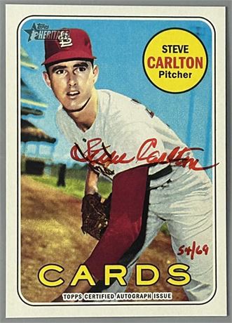 2018 Topps Heritage Steve Carlton Real One Autographs Red Ink 54/69
