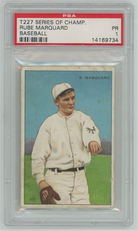 1912 T227 Series of Champions Honest Long Cut Rube Marquad PSA 1 POOR HOF