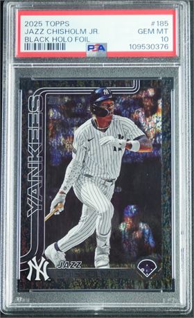 2025 Topps #185 Jazz Chisholm Jr Black Holo Foil 4/10 PSA 10 GEM MINT