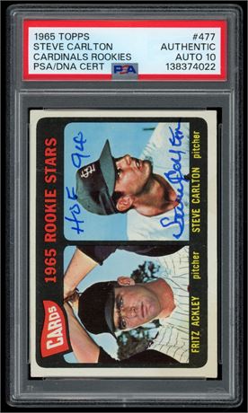 1965 Topps #477 Steve Carlton RC PSA Authentic Auto 10 w/ "HOF 94" Inscription