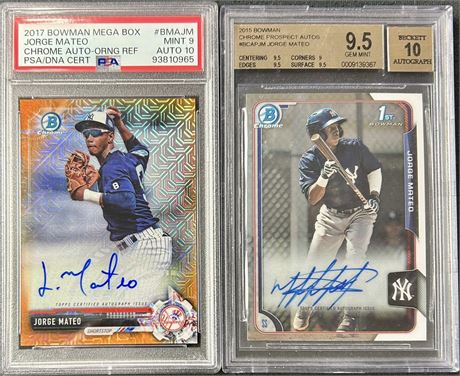 2015-17 Bowman Graded Jorge Mateo Autographed Lot (2) w/ Bowman 1st, Orange /25