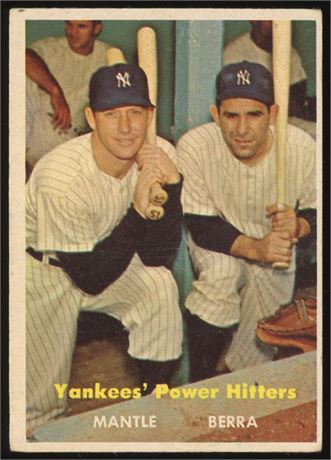 1957 Topps #407 Yankees' Power Hitters Mantle/Berra VG (See All Pictures)