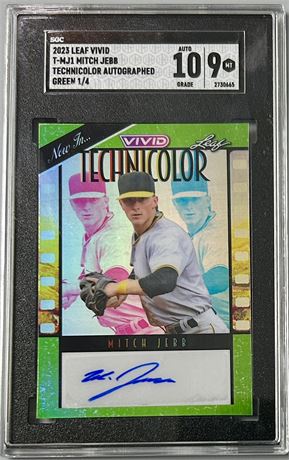 2023 Leaf Vivid Mitch Jebb Technicolor Autographed Green 1/4 SGC 9 Auto 10