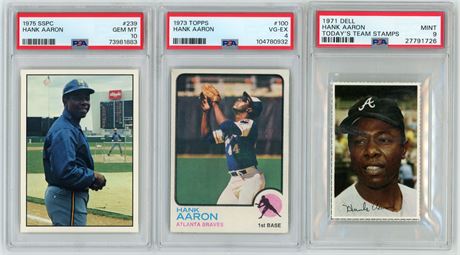 1971-1975 Dell/SSPC/Topps Hank Aaron PSA VGEX to GEM MINT Graded Lot (3)
