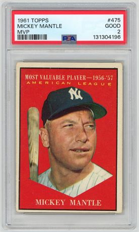 1961 Topps #475 Mickey Mantle MVP PSA 2 GOOD