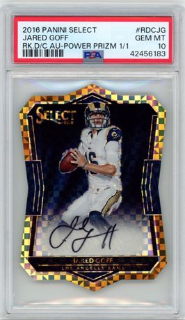 2016 Panini Select Jared Goff RC Die-Cut Auto Power Prizm 1/1 PSA 10 GEM MINT