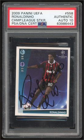 2009 Panini UEFA #558 Ronaldinho Champion League Sticker PSA  Authentic, Auto 10