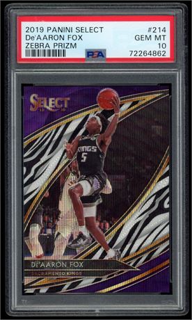 2019 Panini Select #214 De'Aaron Fox Zebra Prizm Court Side PSA 10