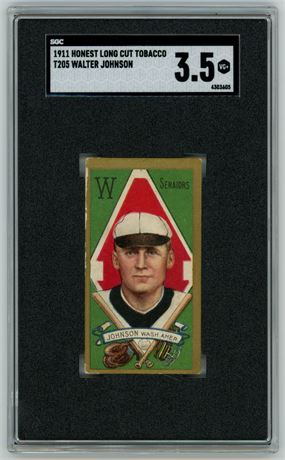 1911 T205 Honest Long Cut Walter Johnson SGC 3.5 VG+ Pop 1 Only 4 Higher