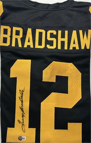 Terry Bradshaw XL Autographed Pro Style Black Football Jersey Beckett