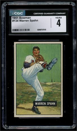 1951 Bowman #134 Warren Spahn CGC 4