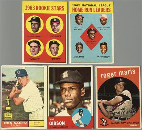 1959-1963 Topps HOF EX Lot (5) w/ Santo RC, Maris etc