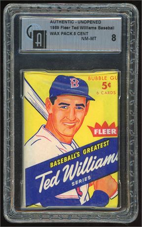 1959 Fleer Ted Williams Baseball Wax Pack GAI 8 NMMT Authentic Unopened Wax Pack