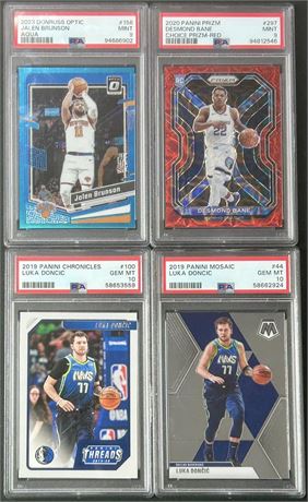 2019-23 PSA Graded Basketball Lot (4) w/ Luka PSA 10's, Bane /88, Brunson /249