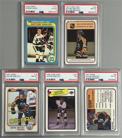 1979-88 Topps/O-Pee-Chee PSA Graded Hockey Lot (5) w/ Gretzky/Howe