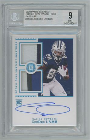 2020 Encased RC Dual Swatch Signatures CeeDee Lamb /25 BGS 9 MINT 3 Color Patch