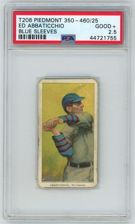 1909-11 T206 Piedmont 350-460/25 Ed Abbaticchio Blue Sleeves PSA 2.5 GOOD+