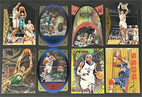 1995-1997 Basketball/Football Raw Lot (8) w/ Olajuwon, Kemp, and Rice