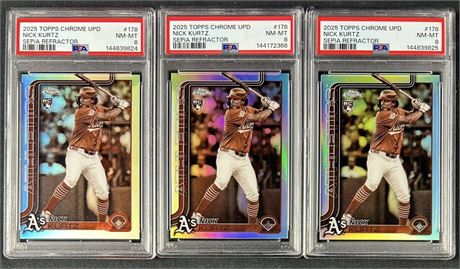 2025 Topps Chrome Update #179 Nick Kurtz Sepia Refractor PSA 8 Graded Lot (3)