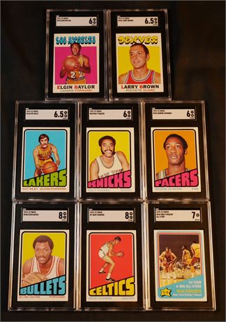 1971-1972 Topps Basketball SGC Graded Lot (8) w/ Baylor, Brown, & Riley