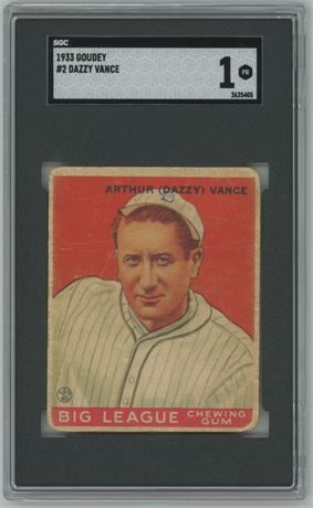 1933 Goudey #2 Dazzy Vance RC SGC 1 POOR