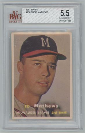 1957 Topps #250 Eddie Mathews BVG 5.5 EX+