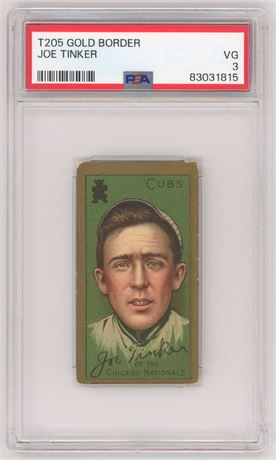 1911 T205 Gold Border Joe Tinker HOF PSA 3 VG Solid Registration