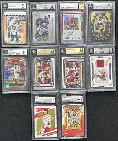 2000-2023 Graded Football Lot (10) w/ Burrow RC, Mahomes 10, Die Cut, Auto Etc