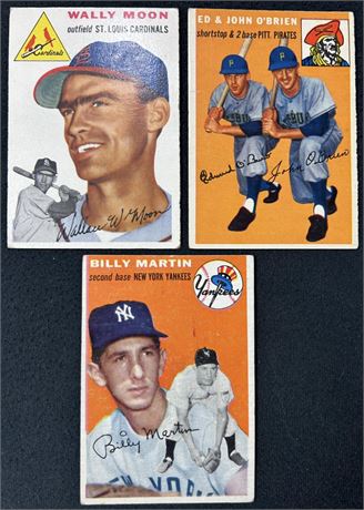1954 Topps Raw Card Lot (3) w/ Martin/Moon/O'Brien Brothers VG-VGEX