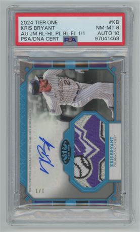 2024 Topps Tier One Auto Jumbo Relic 1/1 Kris Bryant PSA 8 Auto 10