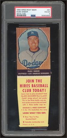 1958 Hires Root Beer #61 Duke Snider With Tab PSA 4 VGEX