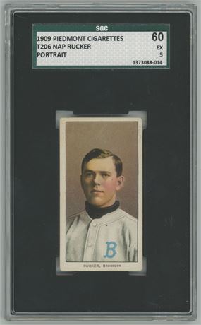 1909-11 T206 Piedmont Nap Rucker Portrait SGC 5 EX