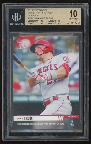 2019 Topps Now Moment of the Week Mike Trout Gold Foil BGS 10 PRISTINE
