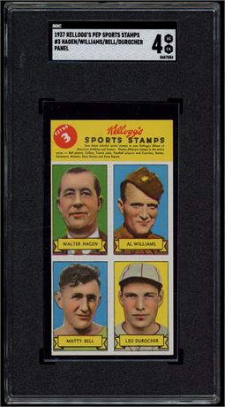 1937 Kellogg's Pep Sports Stamps #3 Hagen/Williams/Bell/Durocher Panel SGC 4