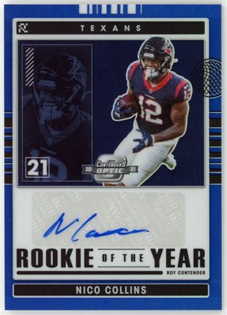 2021 Panini Prizm Contenders Optic Nico Collins RC Blue Auto 9/50 Prizm